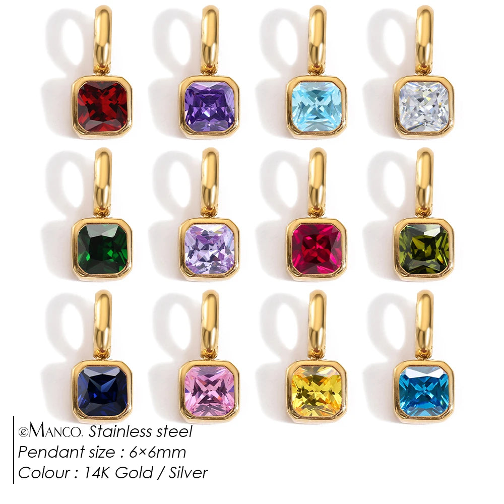 EMANCO Stainless Steel Classic Octagon Birthstone Charms 14K Gold Plated Pendant For DIY Jewelry Making Necklace