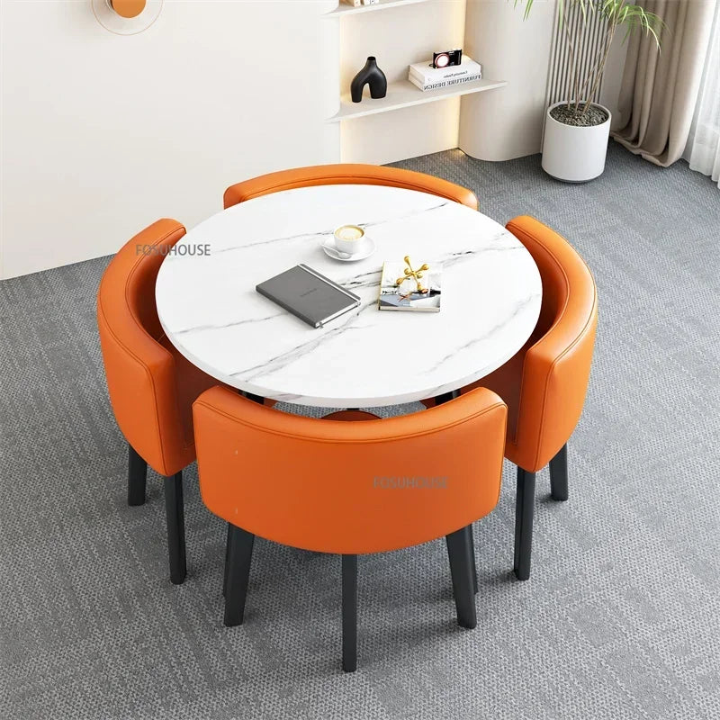 Nordic Round Dining Tables Set for Dining Room Furniture Kitchen Dining Table Set with 4 Chairs Home  Light Luxury Center Tables