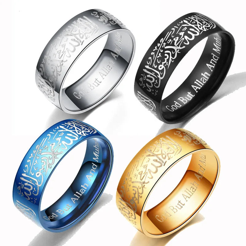 Trendy Titanium Steel Quran Messager Rings Muslim Religious Islamic Words Men Women Vintage Bague Fashion Ring