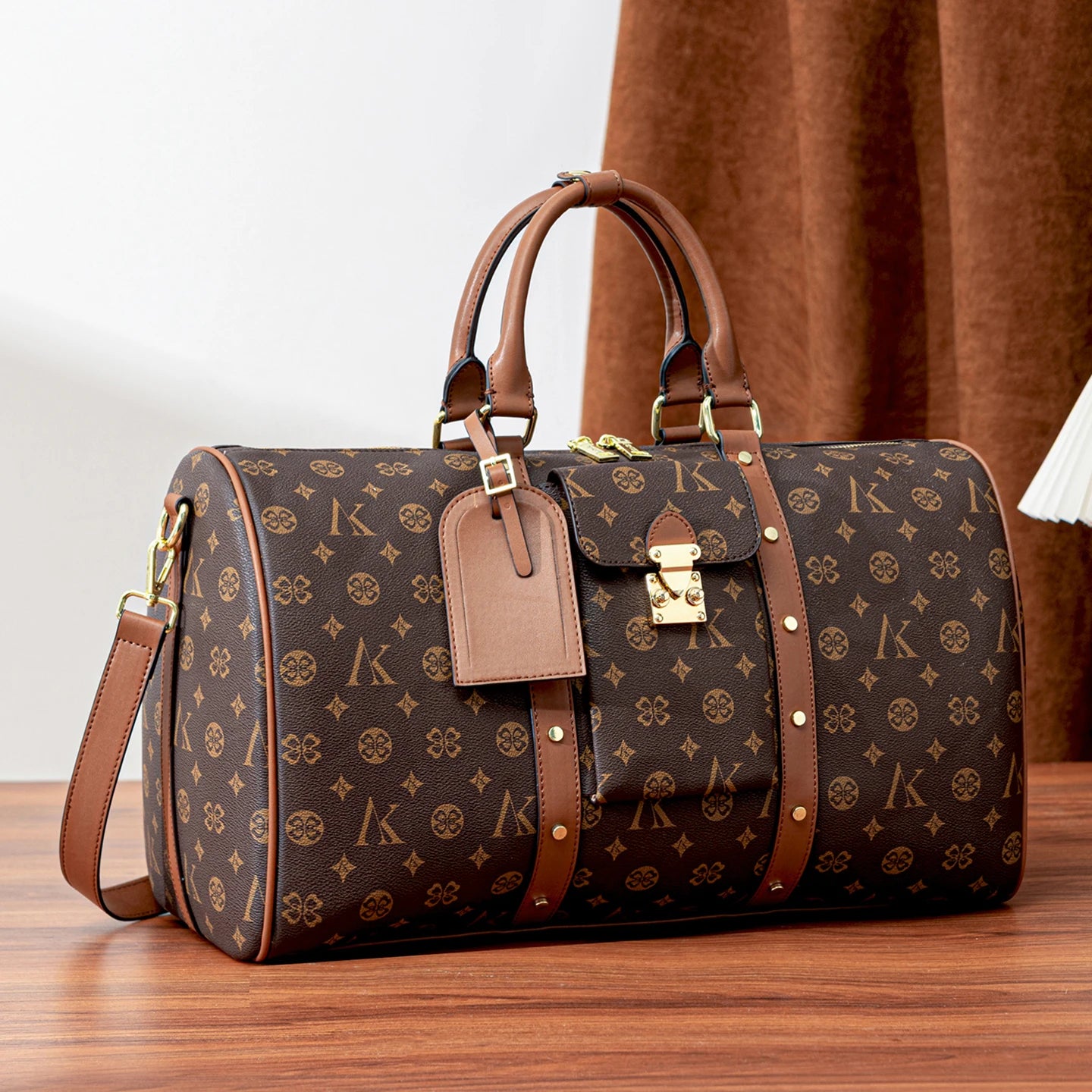 2026 New Fashionable Large Capacity Leisure Travel Bag, Retro Printed Handheld Shoulder Bag, Women's Vacation Bag