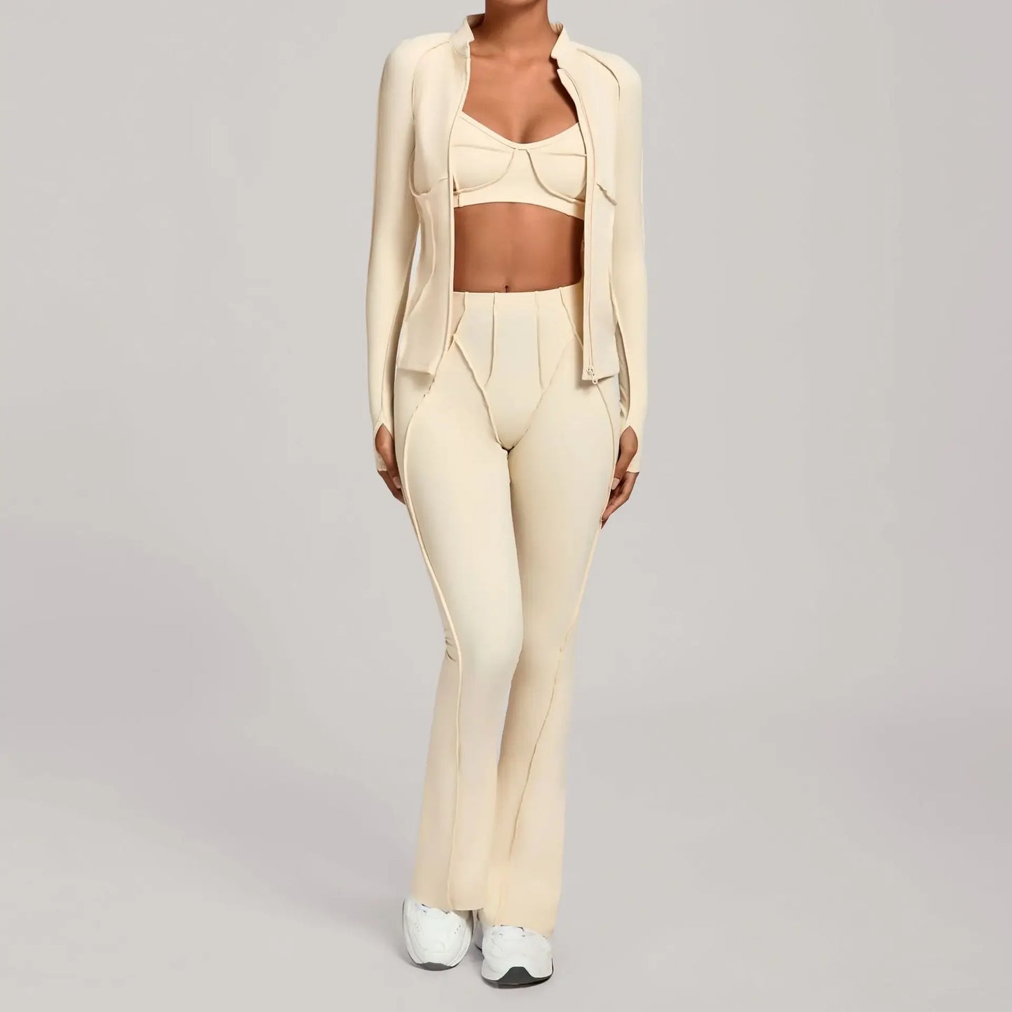 3PCS Women's Seamless Yoga Sets Sports Jackets Bra Flared-pants Suits Slim Fit Hip-Lifting Tracksuits Fitness Gym Workout Sets