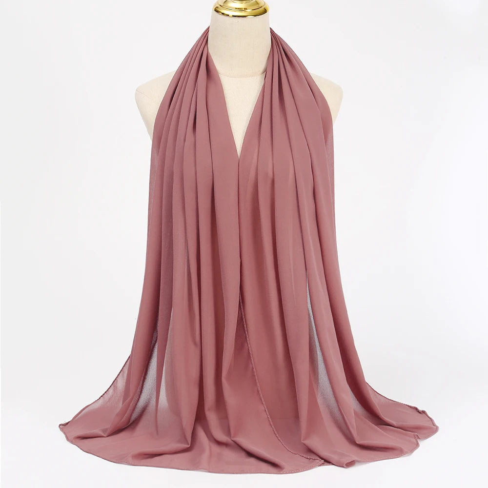 Muslim Chiffon Hijabs For Woman Long Solid Color Head Wrap For Women Shawls Scarves Ladies Muslim Veil Hijab