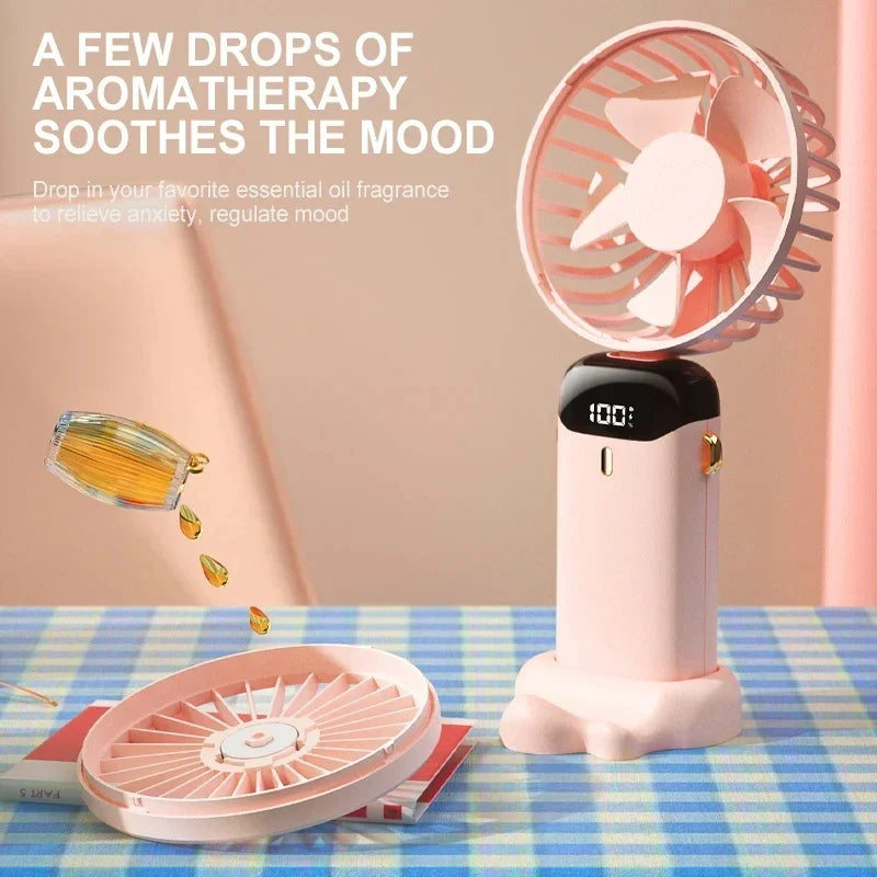 Mini Handheld Fan Foldable Neck Hanging Fan 5 Speed USB Rechargeable Portable Cool Fan with LED Digtal Display Low Noise Summer