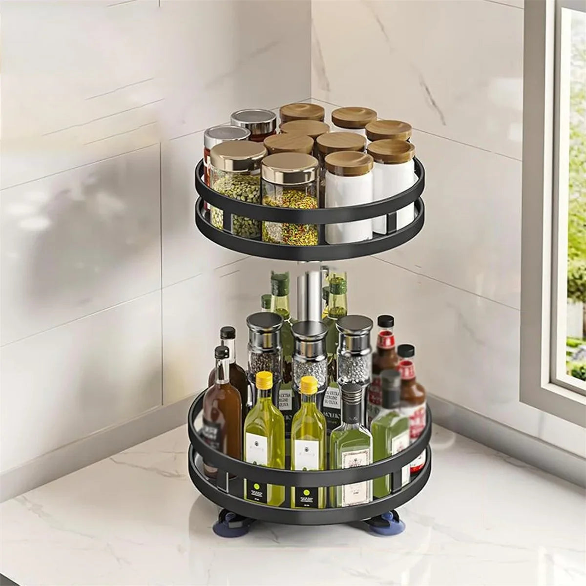 360° Rotatable Kitchen Storage Rack, Spice Organizer Turntable, Clean Storage Rack for Kitchen Accessories