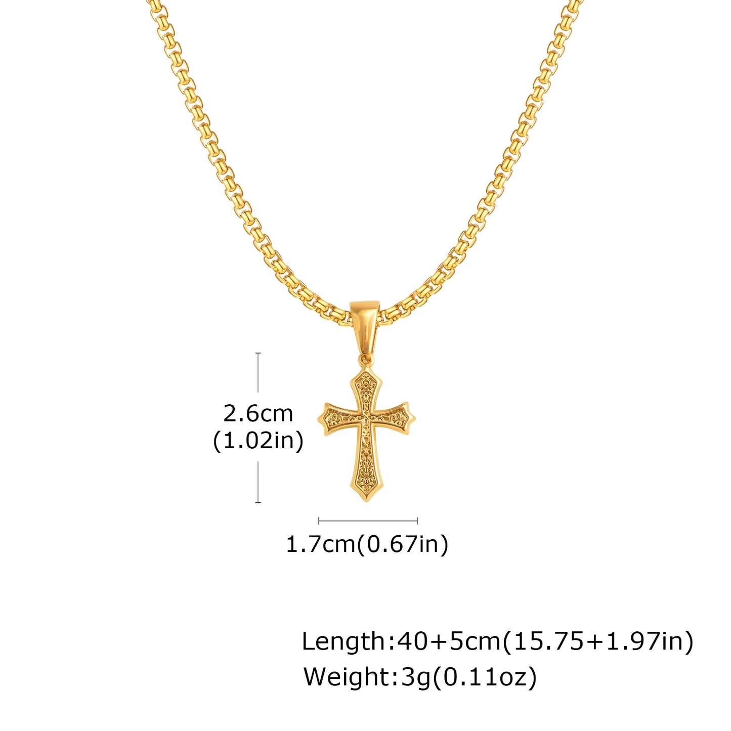 Hip Hop Cross Necklace for Men Women,50/55/60cm Stainless Steel Chic Cross Pendant,Christian Classic Jewelry Gifts