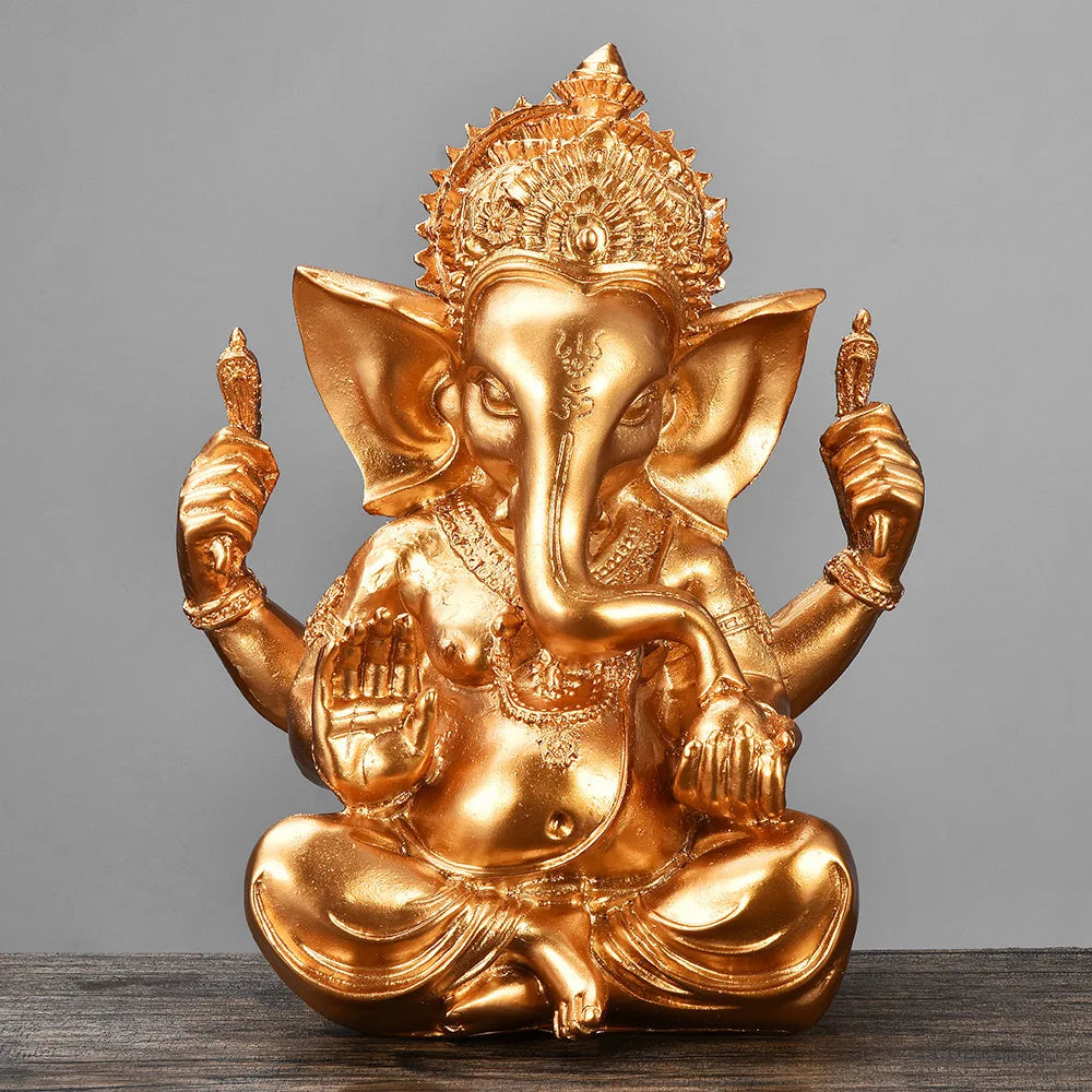 Hindu Ganesha Buddha Elephant Statue Golden Sandstone Ganesha Figurine Tabletop Decoration Ornament Elephant Figurine Home Decor