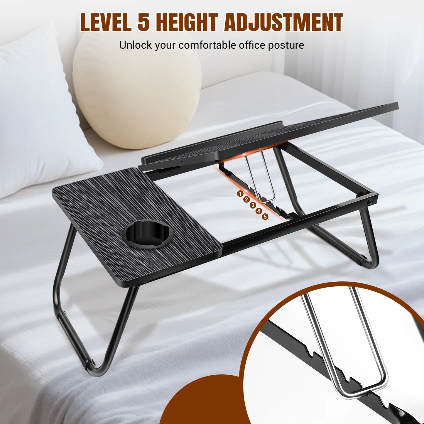 Laptop Desk,Laptop Bed Table with Foldable Legs & Cup Slot,Height and Angle Adjustable reading Holder Notebook Stand Book Holder