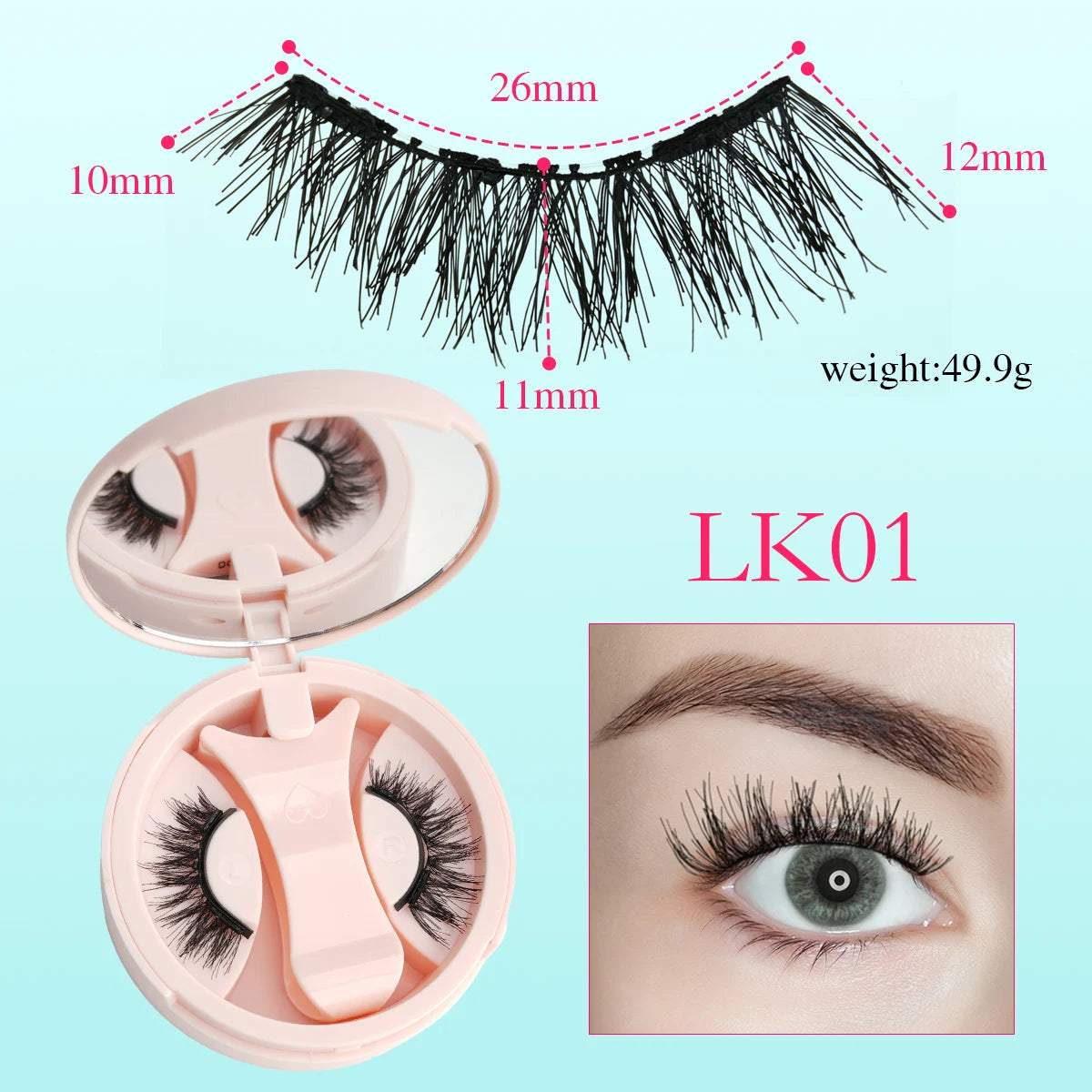 1 Pairs Magnetic Fake Eyelashes Kit Handmade Fluffy Faux Mink Lashes Curler 3D False Eyelashes Extension Makeup with Tweezers