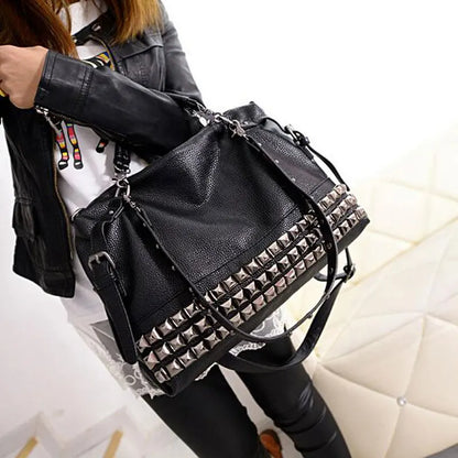 Customizable Rivet Women's PU Leather Handbag New Fashion Cowhide Women Messenger Bags One Shoulder Handbag Big Bags