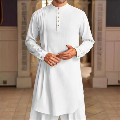 Men's Muslim Dress Long-sleeved Clothing 100% Cotton Pullover Kaftan Robe Men Jubba Thobe Pakistan Saudi Arab Caftan Islamic Top