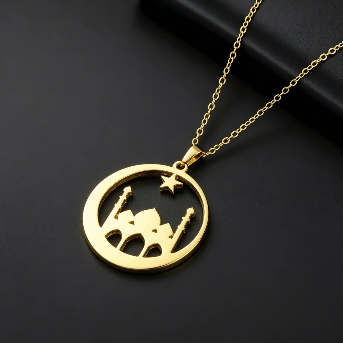 Mosque Crescent Star Necklace Stainless Steel Islamic Jewelry Muslim Eid Ramadan Pendant Gifts Her Minimalist Religious Neckwear