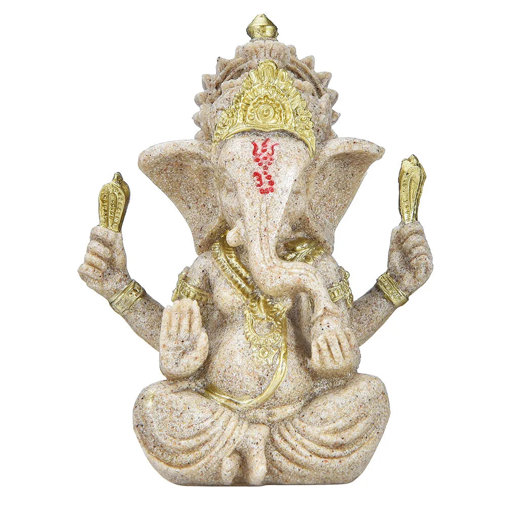 Hindu Ganesha Buddha Elephant Statue Golden Sandstone Ganesha Figurine Tabletop Decoration Ornament Elephant Figurine Home Decor
