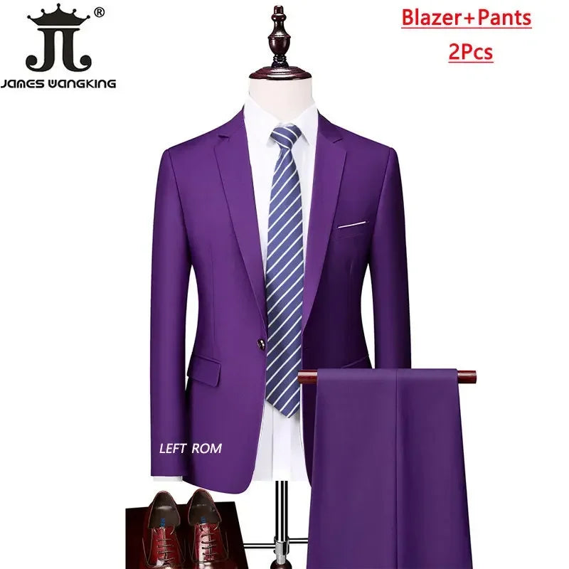 M-6XL 15 Colors ( Jacket+Vest+Pants ) Formal Business Office Men's Suits Groom Wedding Dress Party Dress Solid Color Suit