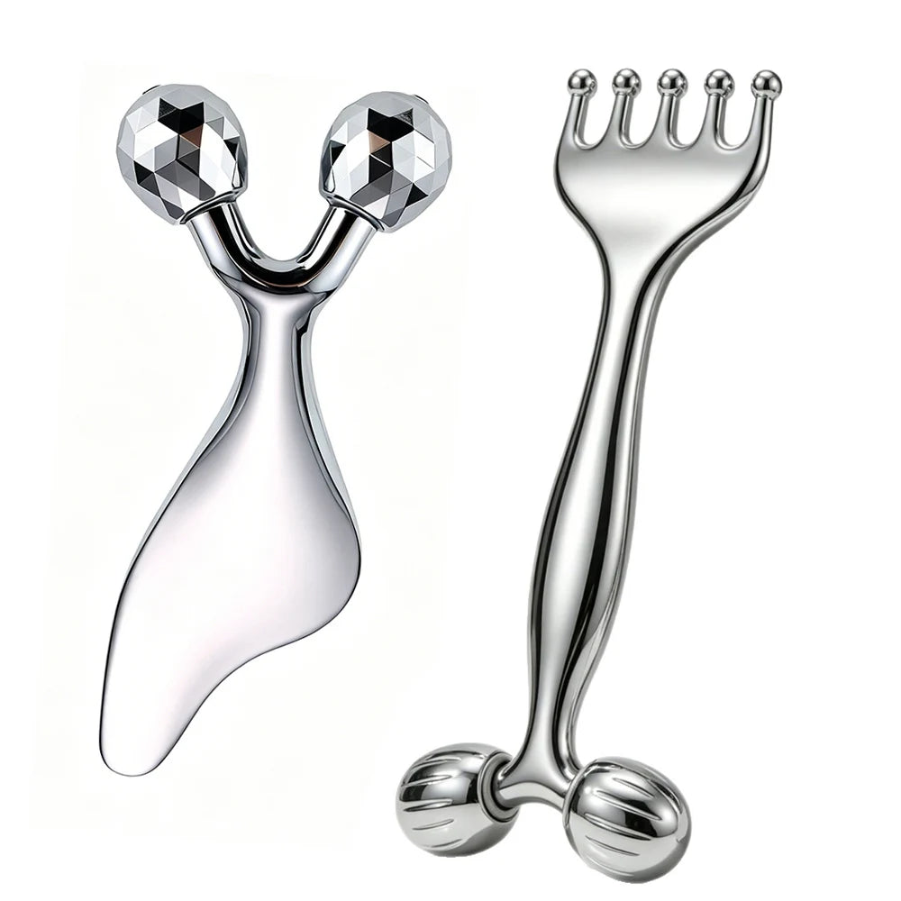 3D Facial Roller & Gua Sha Tool Stainless Steel Massage Roller For Face Eyes Chin Lift Tightening Skin Sculpting Beauty Tools