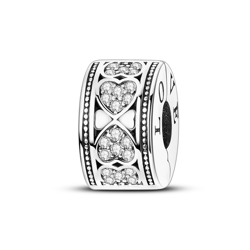 Silver Clasp 925 Sterling Silver CZ Pave Clip Charms Daisy Beads Stopper Safety Chain Fit Original Bangle Bracelet Jewelry Clips