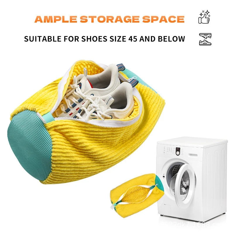 Anti-Deformation Shoe Washing Bag for Machine - Polyester Mesh Laundry Sock with Zipper for Sneakers/Boots,39x19cm,Reusable Dry