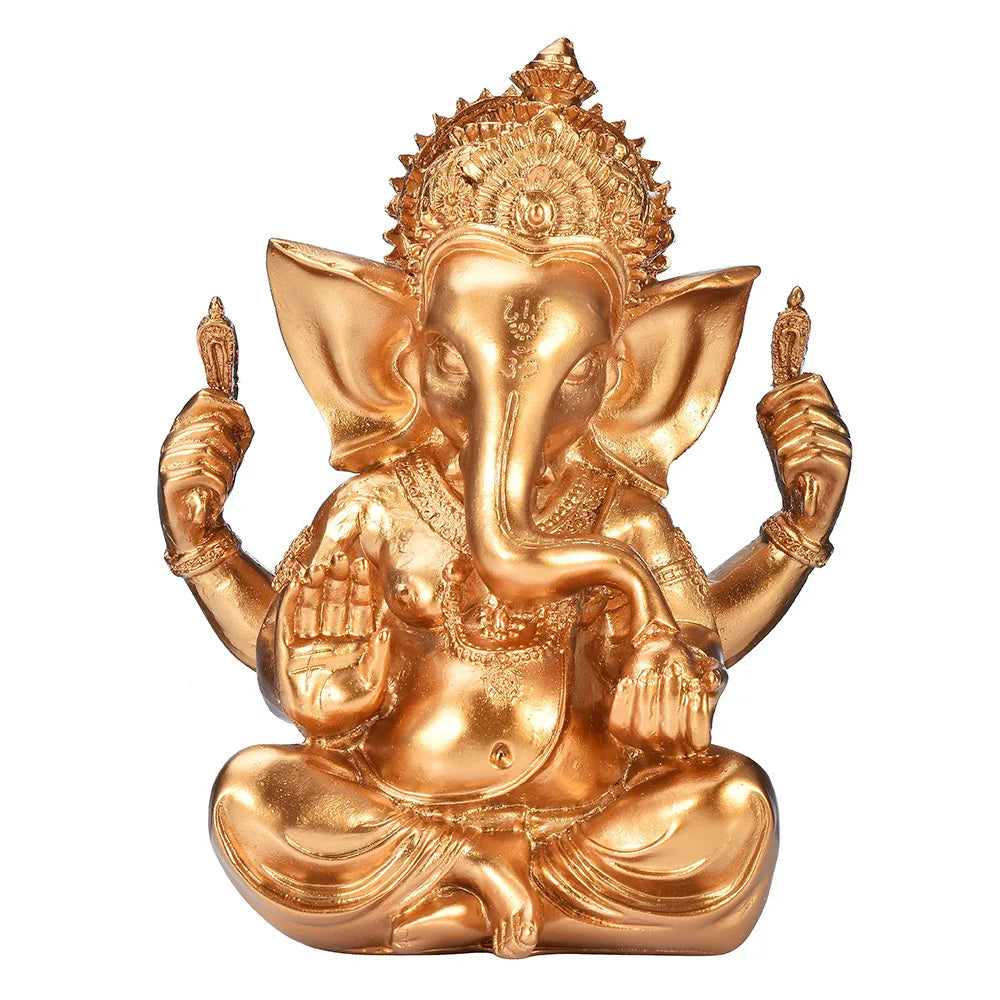 Hindu Ganesha Buddha Elephant Statue Golden Sandstone Ganesha Figurine Tabletop Decoration Ornament Elephant Figurine Home Decor