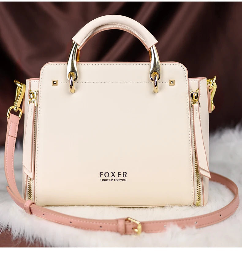 FOXER Split Leather Women Shoulder Bag Elegant Handbag 2025 Autumn Winter Female Large Tote Bag Luxury Design Crossbody Purse