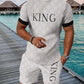 2025 Summer Men's Clothing Letter Print Short Sleeve Top Men's Elastic Waist Shorts 2-piece Set Plus Size T Shirts Shorts Set