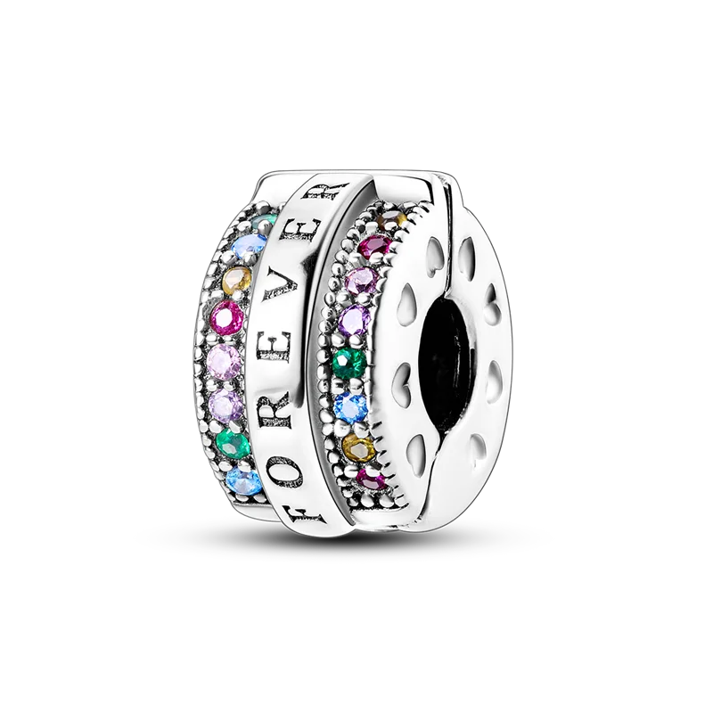 Silver Clasp 925 Sterling Silver CZ Pave Clip Charms Daisy Beads Stopper Safety Chain Fit Original Bangle Bracelet Jewelry Clips