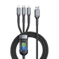 3-In-1 Super Fast Charging Cable, 3-In-1 Charging Cable With Transparent Illuminated Braided Nylon Wire, Fast Charging Data