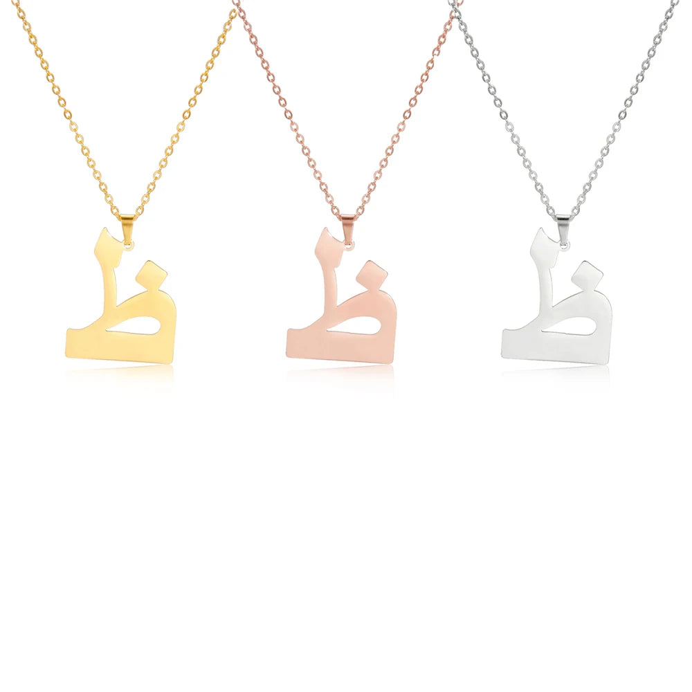 EUEAVAN Arabic Letter Pendant Necklace for Women Men Stainless Steel Arab Initial Alphabet Necklaces Lucky Amulet Muslim Jewelry