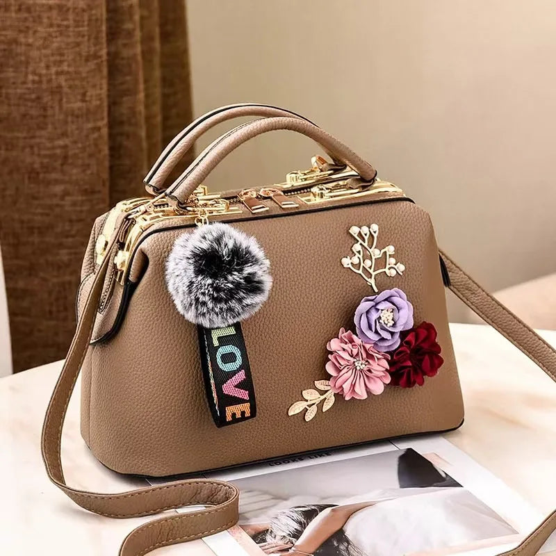 High-End Embroidered Soft Leather Women's Bag Large Capacity Commuter Contrast Color Small Square Bag Cloud Pattern Daily Use