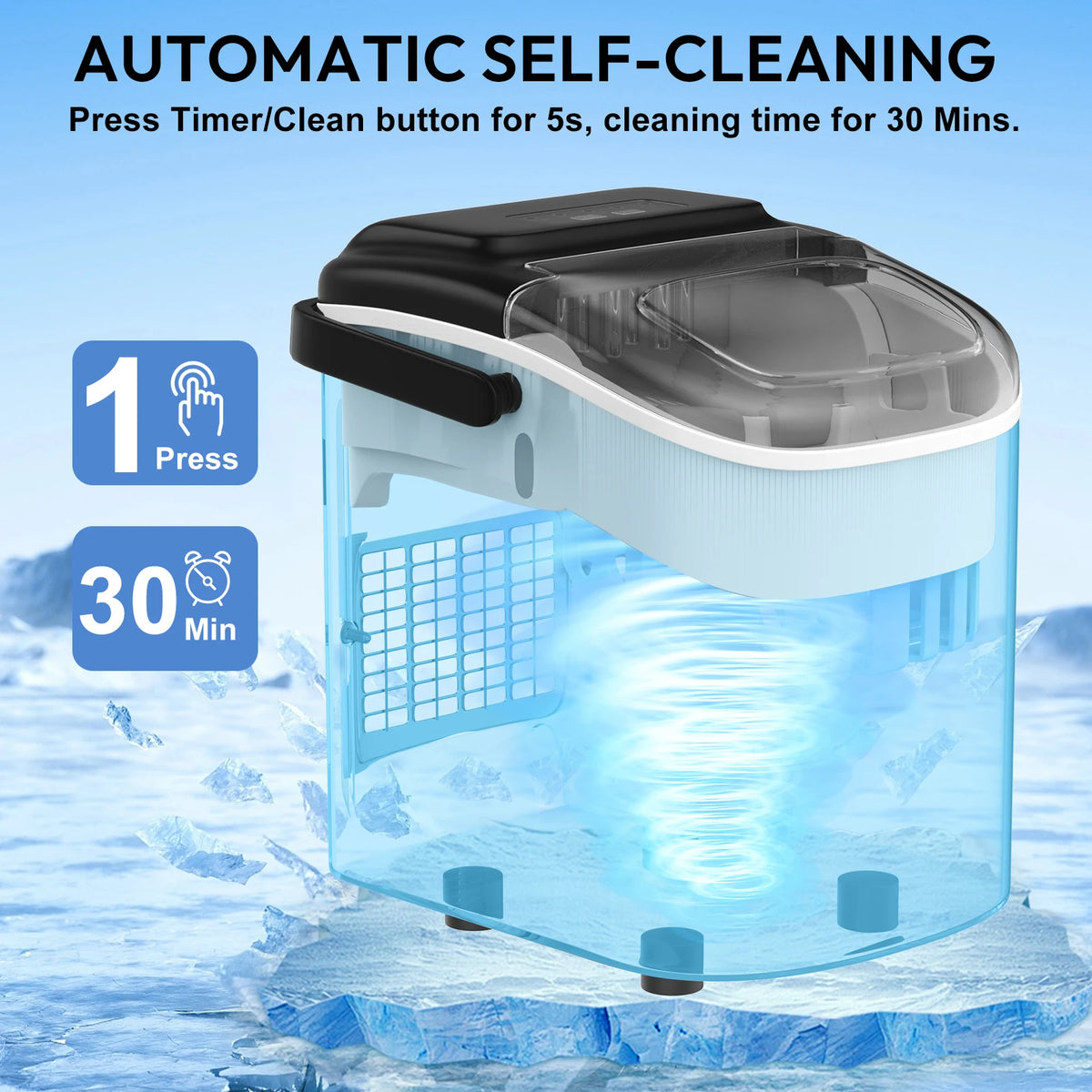 LOEFME 12kg/24h Portable Ice Maker 6 Mins/9pcs Ice Cubes Bullet Shaped Ice Maker Fully Automatic Cleaning Ice Machine for Home