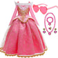 2026 Disney Sleeping Beauty Aurora Princess Dress Girl Cosplay Off Shoulder Kids Gifts Fancy Party Girl Baby Fine Lace Dress Set