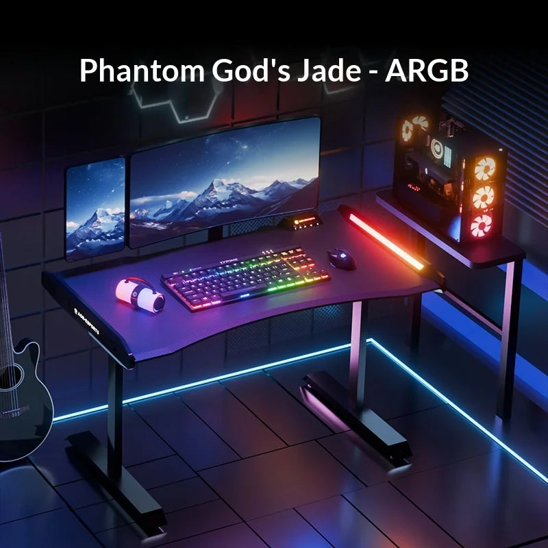 EM1400×700mm Model S3 High-End Home Gaming Desk, Steel Frame Electric Lifting Desk Equipped with RGB Lighting