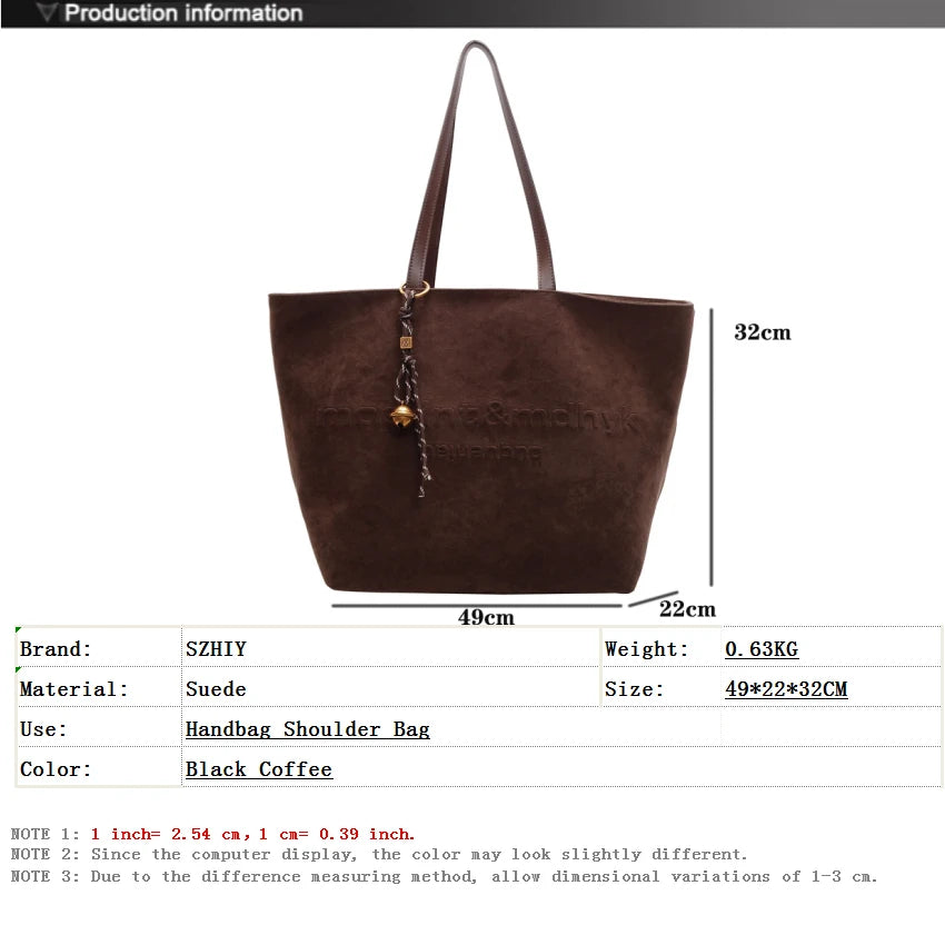 Suede Tote Bag Fashionable Women Shoulder Bag, Designer for Travel Large Capacity Shopping Pocket Office Briefcase New Sac Luxe