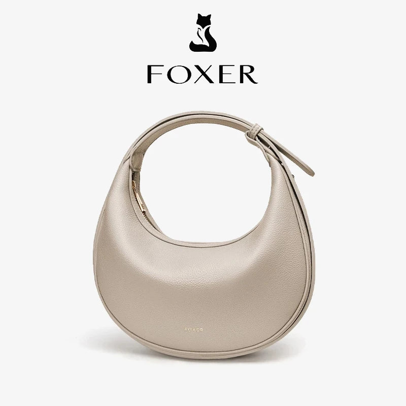 FOXER Brand PU Leather Women's Shoulder Bag Fashion Female Underarm Hobo Bag Crescent Half-moon Bag Travel Small Crossbody Bag