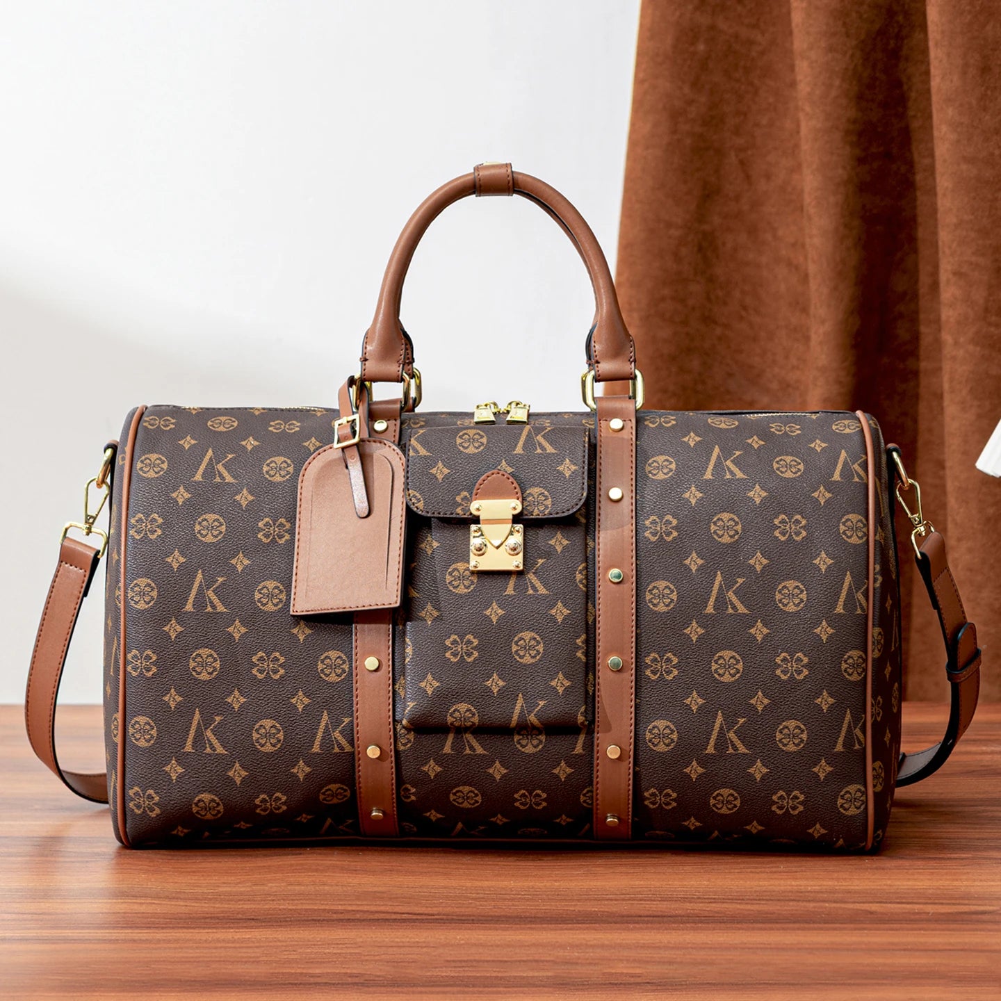 2026 New Fashionable Large Capacity Leisure Travel Bag, Retro Printed Handheld Shoulder Bag, Women's Vacation Bag