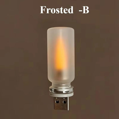 USB Flame Flickering LED Frosted Clear Glass Candle Night Light Simulated Flame for Car Home Room Laptop PC Festival Decoration