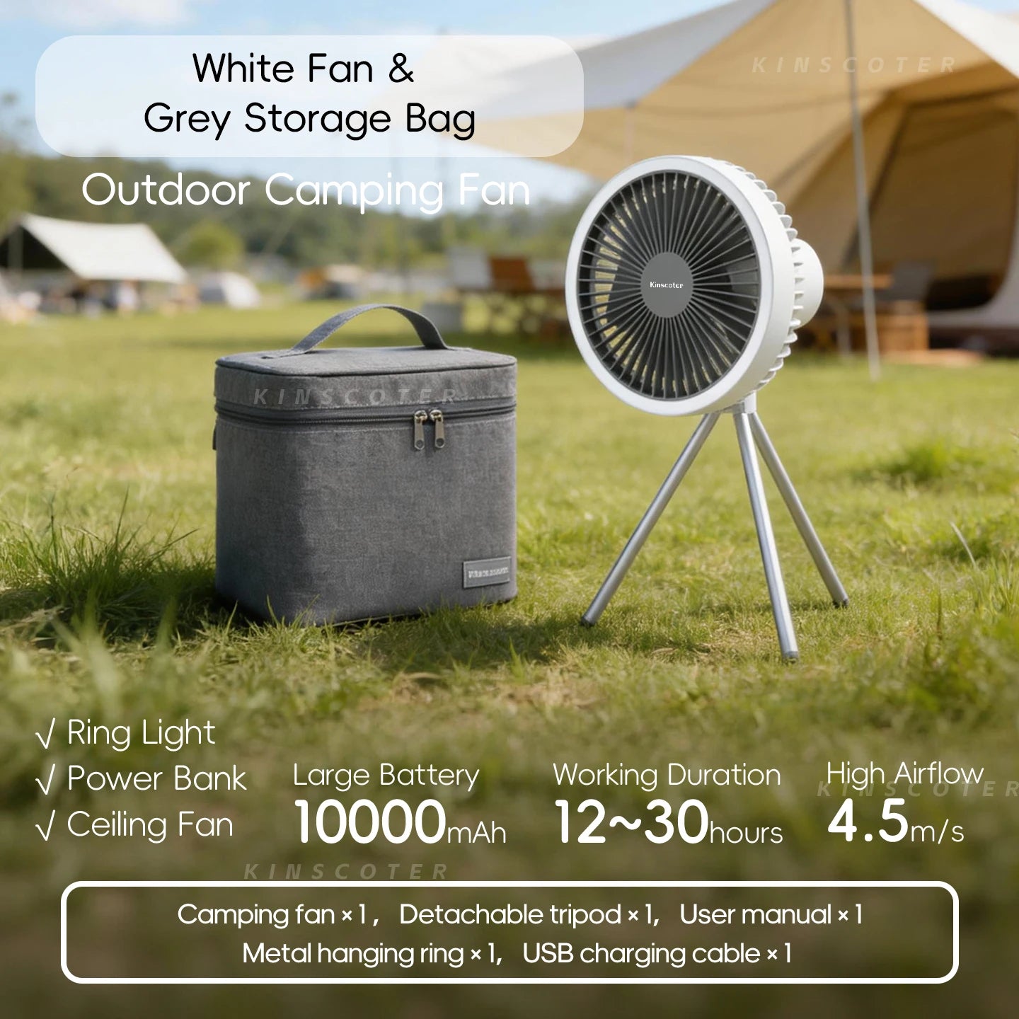 10000mAh 4000mAh Camping Fan Rechargeable Desktop Portable Circulator Wireless Ceiling Electric Fan with Power Bank LED Lighting