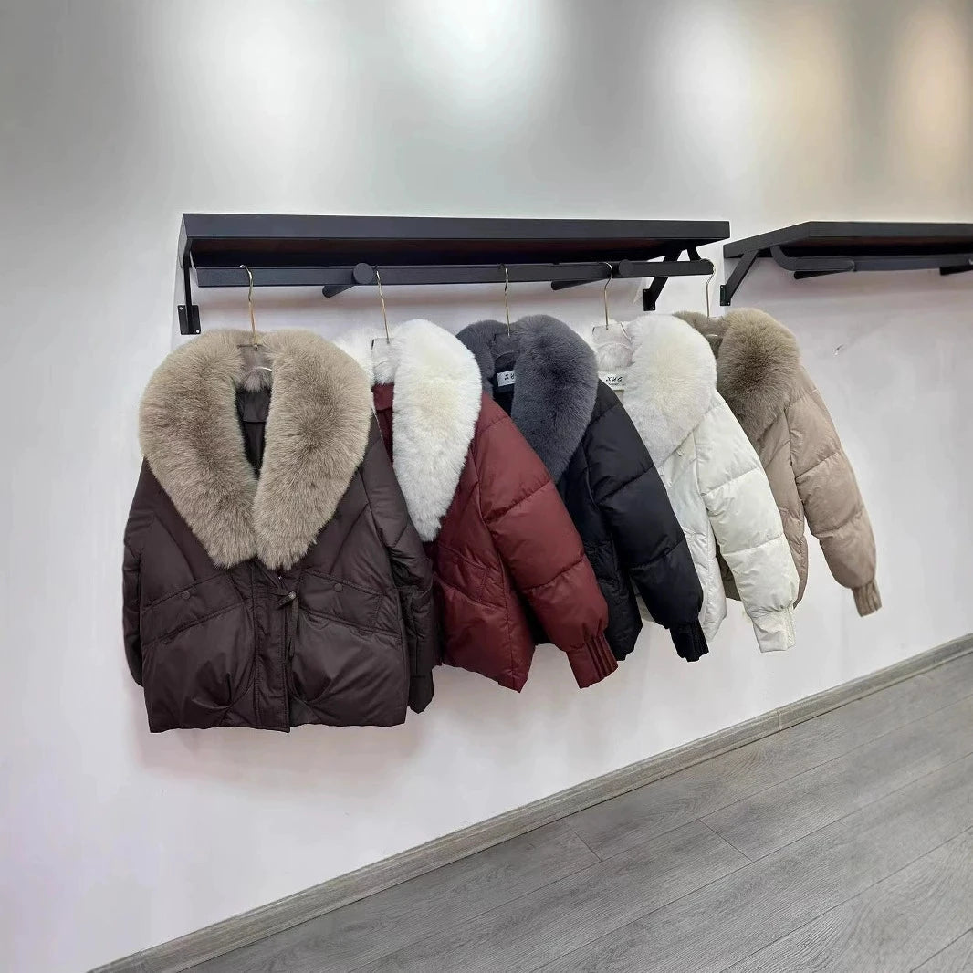 Fashion Winter Jacket Women 2025 New Korean Big Fur Collar Thick Down Cotton Jacket Parkas Female Short Coat Slim Warm Outerwear