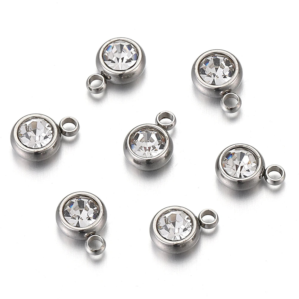 20pcs 6mm Stainless Steel Rhinestone Beads Gold Color Crystal Charms Pendants for Necklace Bracelet Jewelry Making Charm DIY