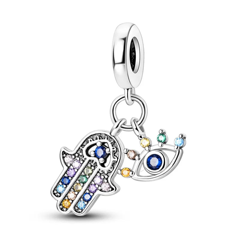 Hot Sales 925 Sterling Silver Charms Beads Devil's Eye Fatima's Hand Cross Beads Fit Original Bracelet Women DIY Jewelry Gifts
