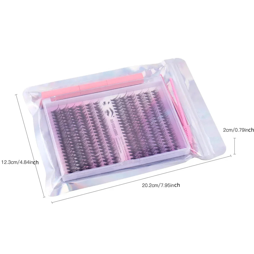 240 Eyelash Cluster D Curling Mascara Set 30D40D 10-16mm Hybrid Lash Cluster with Lash Adhesive, Sealant and Lash Application To