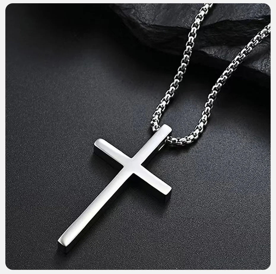 Silver Simple Cross Pendant Necklace Unisex Accessories for Couples, Brother and Sister Style as a Gift Jewelry Accessories