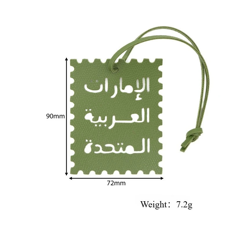 Square Leather UAE Letter Pendant Arabic Travel Label Hanging Ornament Women's Handbag Bag Pendant Personalized Creative Gift