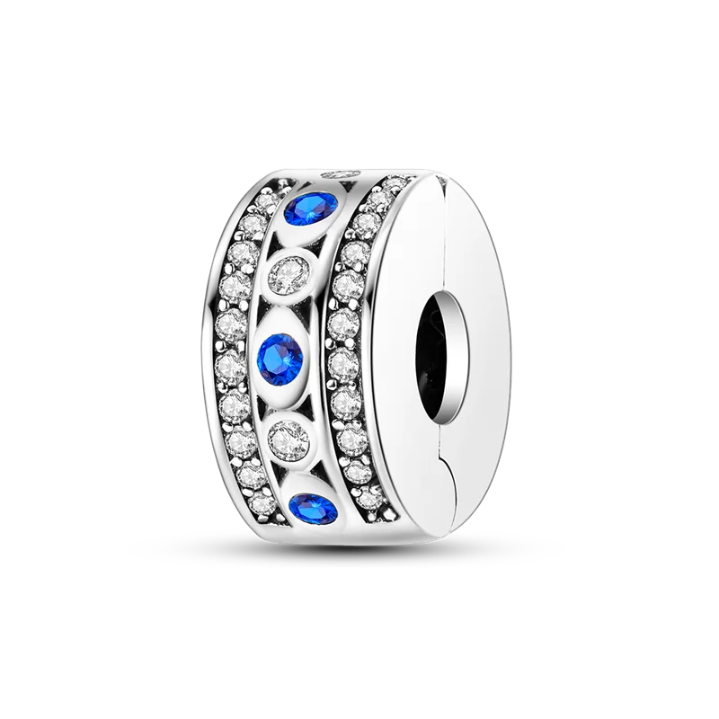Silver Clasp 925 Sterling Silver CZ Pave Clip Charms Daisy Beads Stopper Safety Chain Fit Original Bangle Bracelet Jewelry Clips