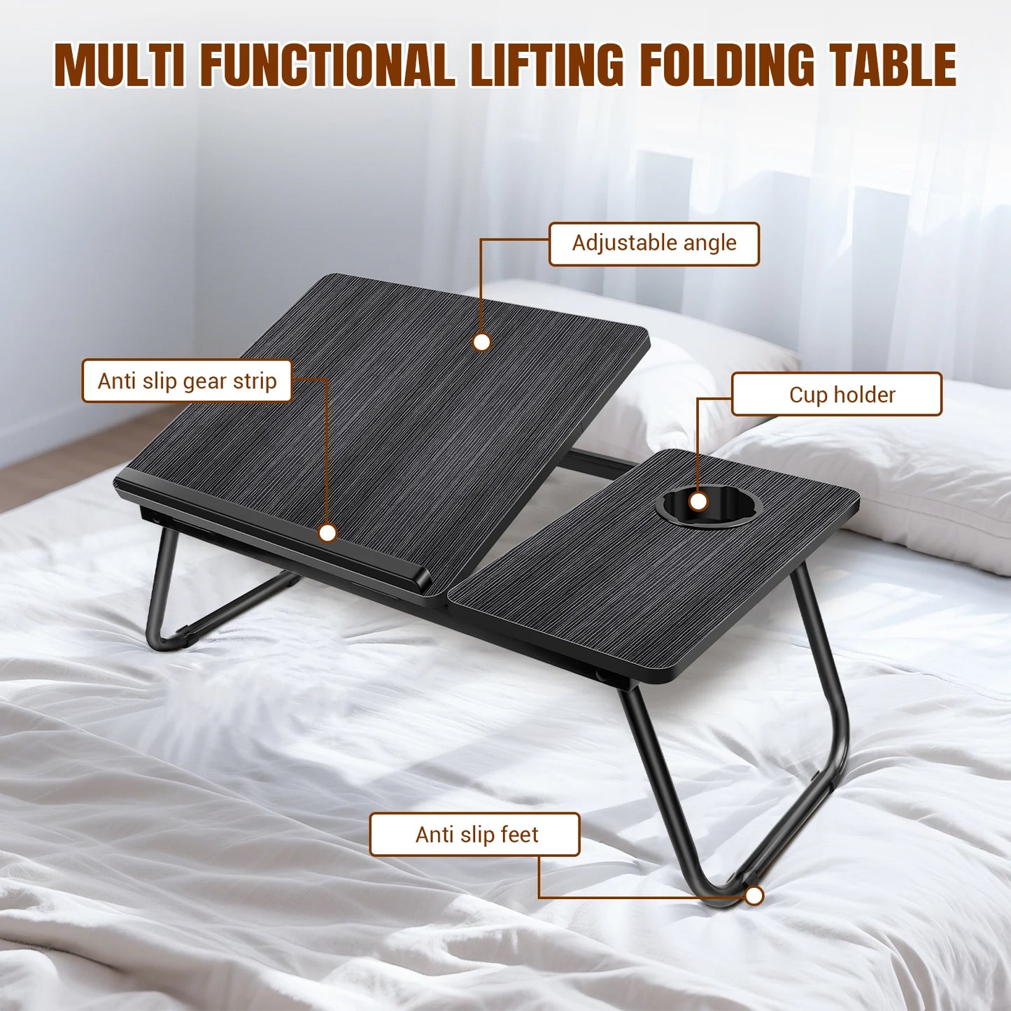 Laptop Desk,Laptop Bed Table with Foldable Legs & Cup Slot,Height and Angle Adjustable reading Holder Notebook Stand Book Holder