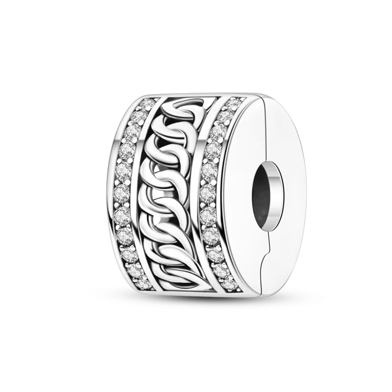 Silver Clasp 925 Sterling Silver CZ Pave Clip Charms Daisy Beads Stopper Safety Chain Fit Original Bangle Bracelet Jewelry Clips