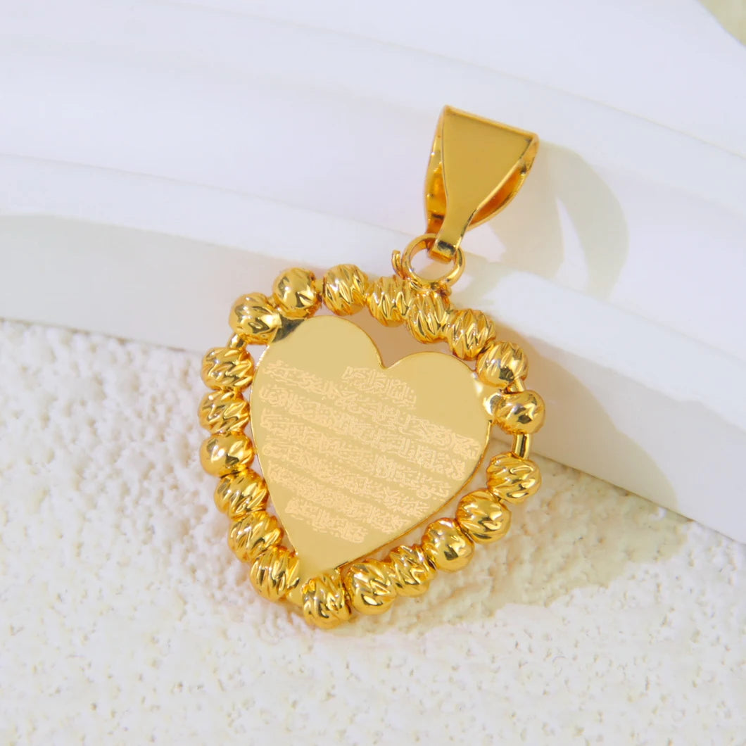 Arabic Islamic Simple Necklace Pendant 21k Gold Plated Dubai Wedding Vintage Coins Pendants Exotic Classic Ayatul Kursi Jewelry
