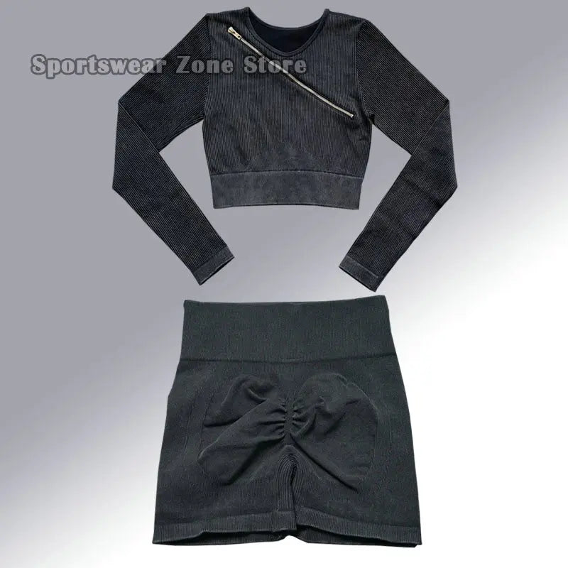 Yoga Suit High Waist Leggings Running Training Tights Sports Outfits Long Sleeve Crop Top Bra Seamless Fitenss Set Fitness Wear