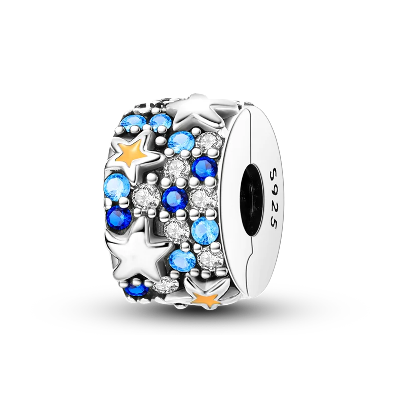 Silver Clasp 925 Sterling Silver CZ Pave Clip Charms Daisy Beads Stopper Safety Chain Fit Original Bangle Bracelet Jewelry Clips