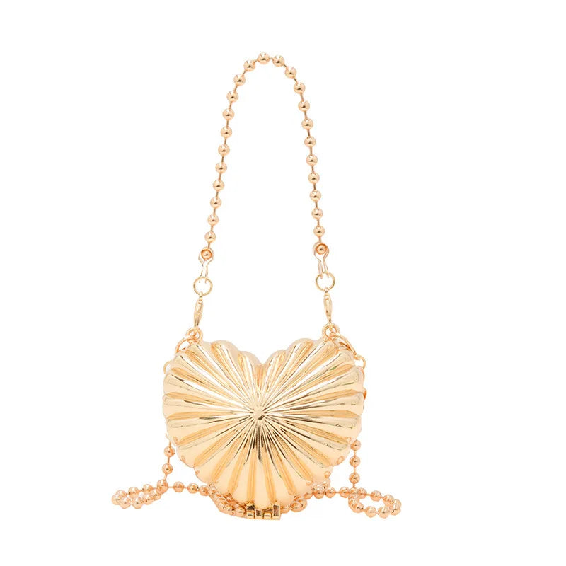 Golden Silver Evening Bag Handbag Luxury Designer Shoulder Crossbody Bags Party Wedding Clutch Mini Heart Pattern Shell Purse