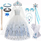 Disney Elsa Princess Dress For Girl White Printed Long-Sleeved Lace Dress Festive Party Gift Set Frozen Dress Fire Spirit Olaf
