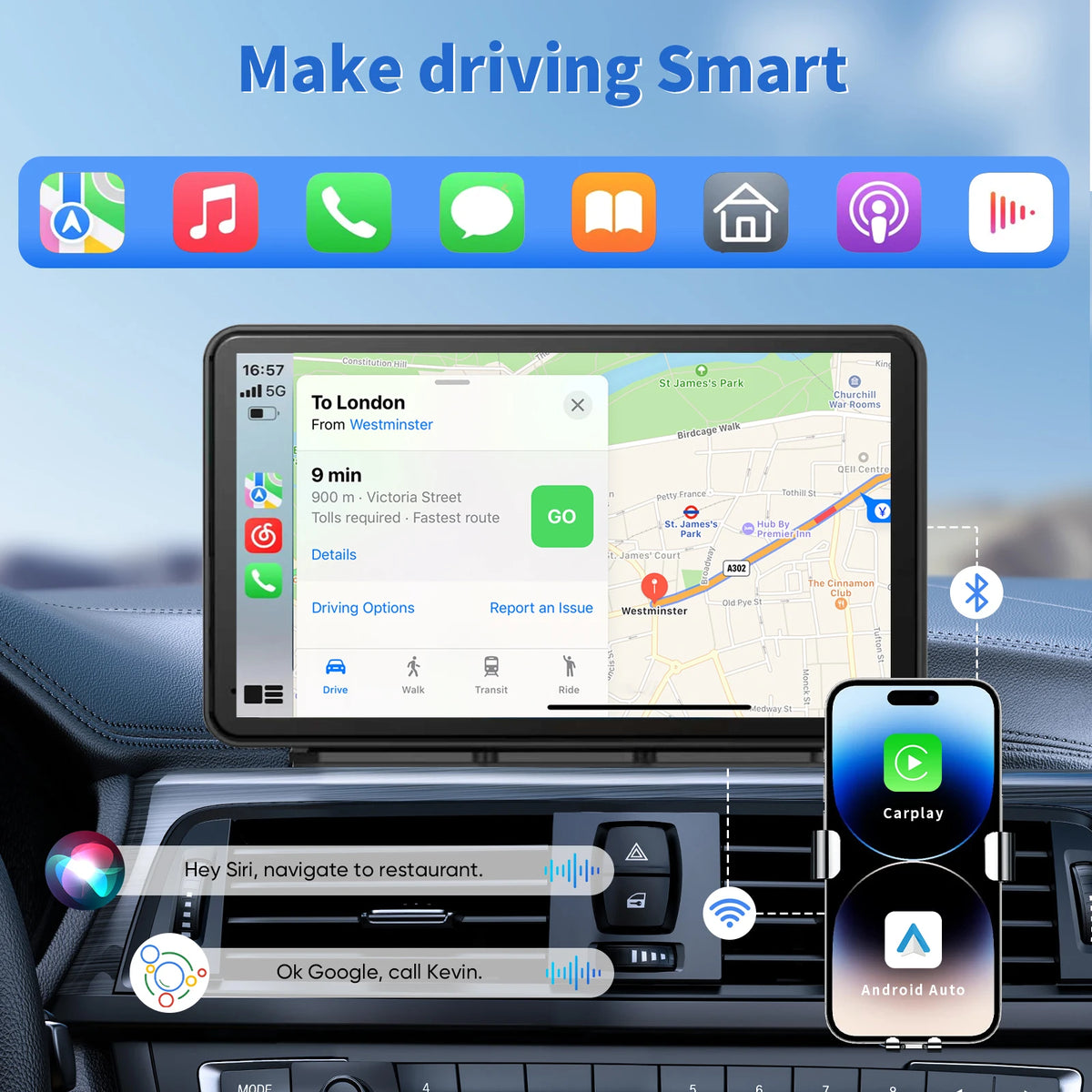 Pionray 7” Universal CarPlay Android Auto Car Radio Multimedia Video Player IPS Touch Screen With AUX USB Rearview Camera